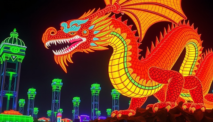 Vibrant light show in Milpitas featuring a captivating dragon.