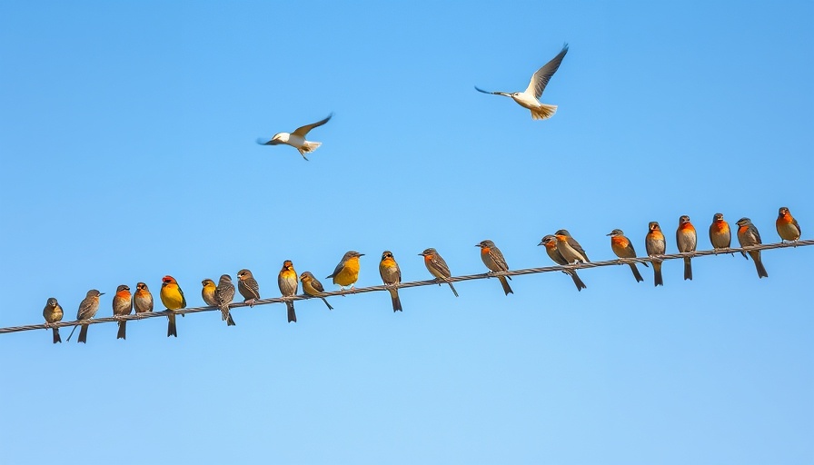 Birds representing social networking apps on AT Protocol against blue sky.