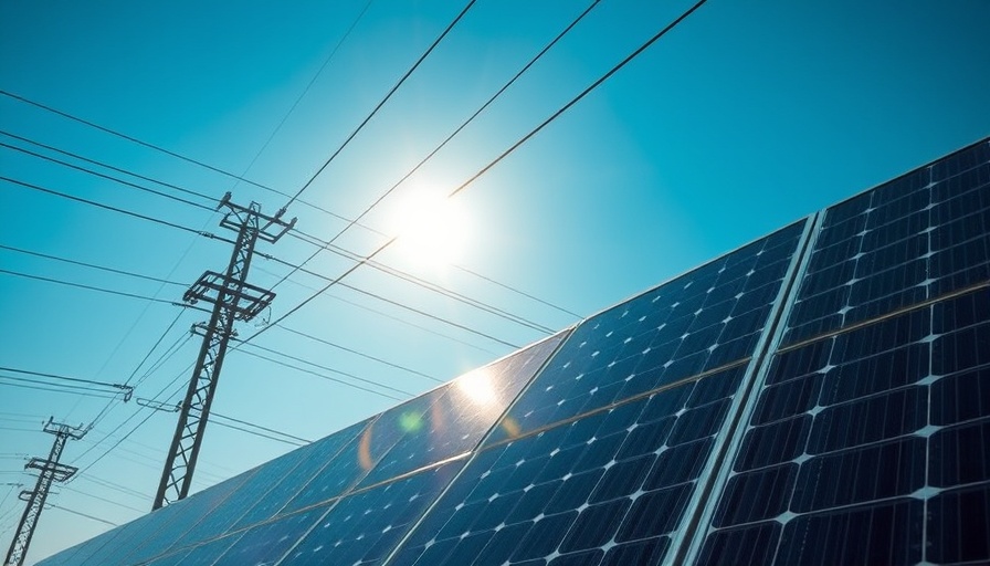 Solar panels under blue sky linked to power lines for data centers solar energy deals.
