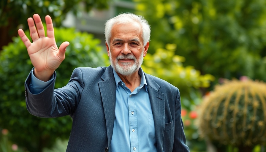 Older man waving in garden setting, representing Ryoncil children's treatment.