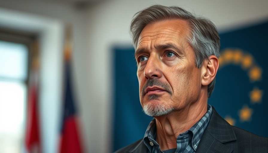 Serious mature man's expression in response to US tariffs on EU.