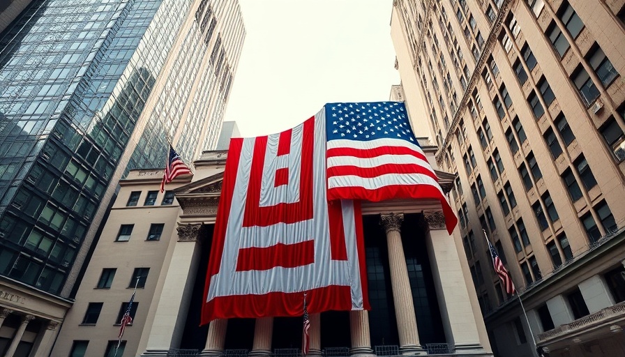US debt impact on economy symbolized by flag on stock exchange.