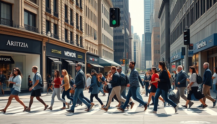 Bustling street scene with pedestrians and storefronts reflecting consumer confidence.