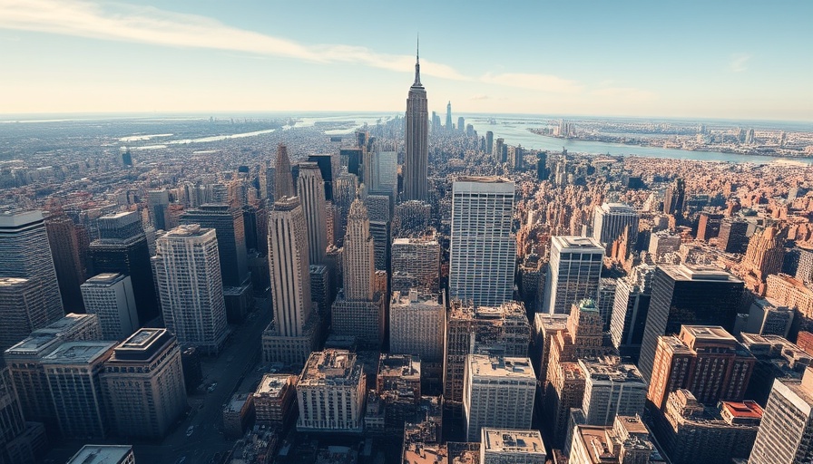 Aerial view of NYC skyline highlighting real estate revenue potential.