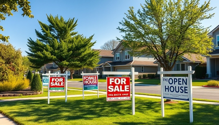 Cuyahoga County real estate market with sale signs in suburban area.