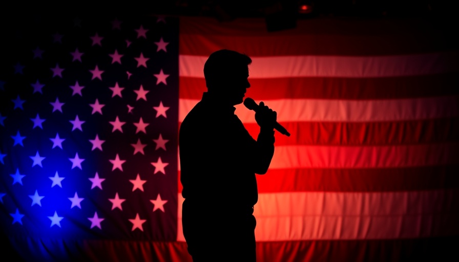 Silhouetted figure with American flag background during Wisconsin Supreme Court race event.