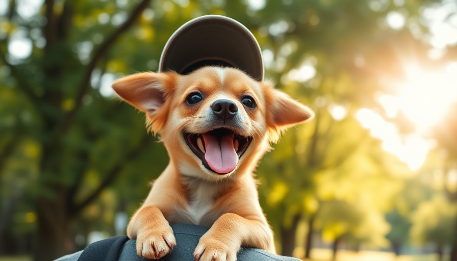 Happy dog perched on man's shoulder in sunny park, fostering a dog for the first time.
