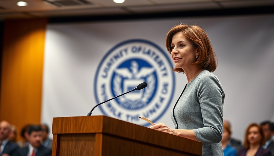 Professional woman addressing a conference on Georgia election law.