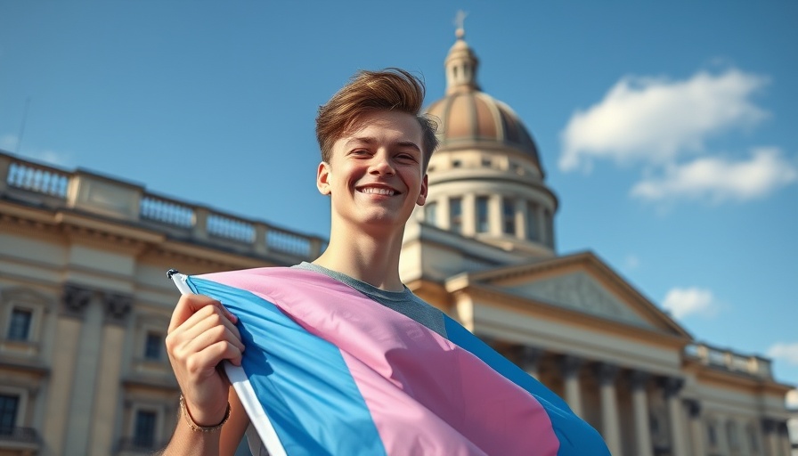 Young advocate holding transgender flag for rights awareness.