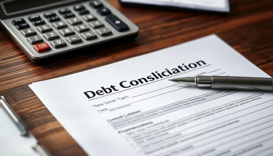Debt consolidation loan document on desk with pen and calculator.