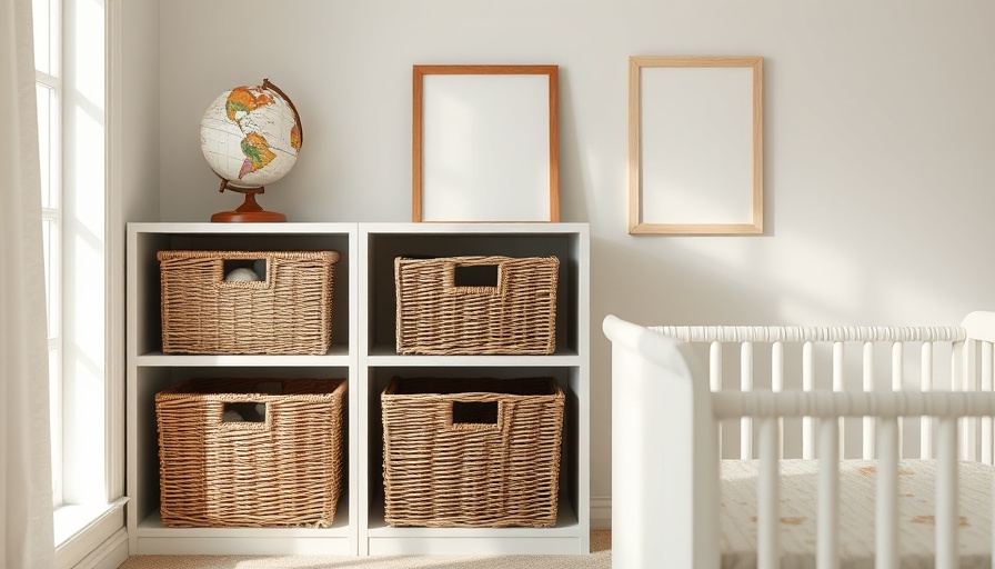 Organized kids room with wicker baskets and globe.