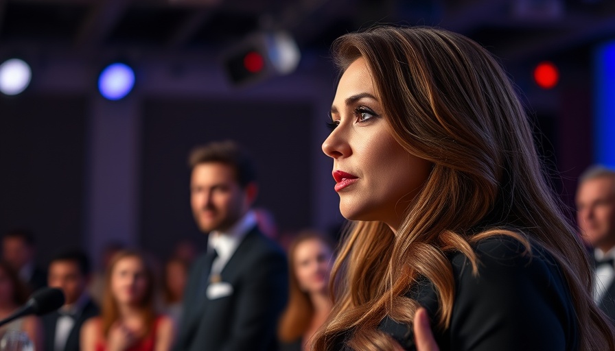 Donald Trump Jr. new girlfriend at event, speaking with confidence.