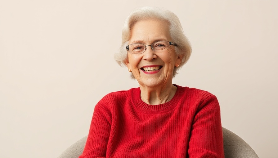 Cheerful woman in red sweater, represents good news in local communities.