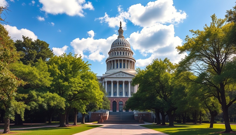 State capitol building in Mississippi under a clear blue sky.