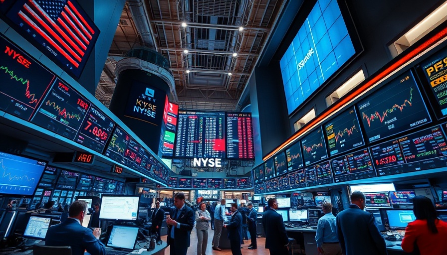 Stock market news: traders on the stock exchange floor with screens.