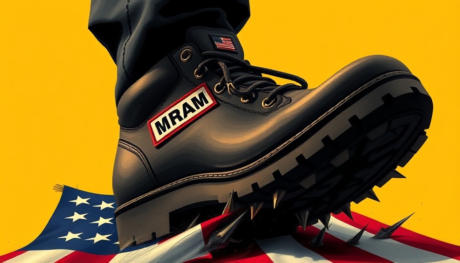 Conceptual illustration of boot with MAGA label stepping on American flag.
