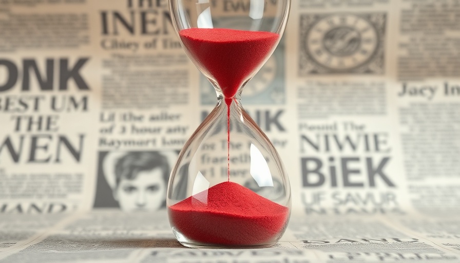 Glass hourglass with red sand on newspaper, symbolizing impermanence in life lessons.