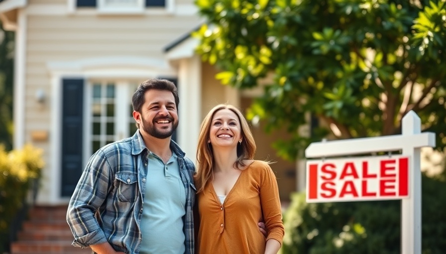 Happy couple in front of new house for sale, Rocket Mortgage homebuying process revolution.