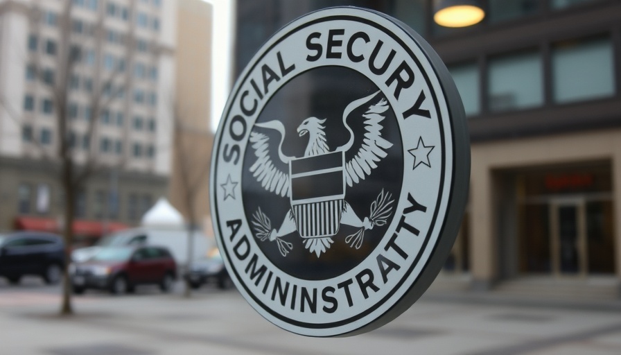 Social Security Administration emblem reflecting outdoor scene, highlighting website crash.