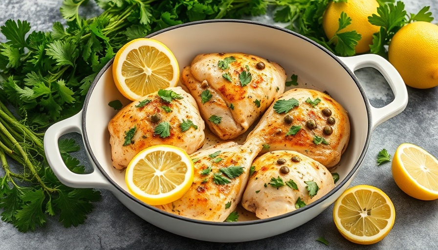 Easy dinner ideas with lemon caper chicken in skillet.