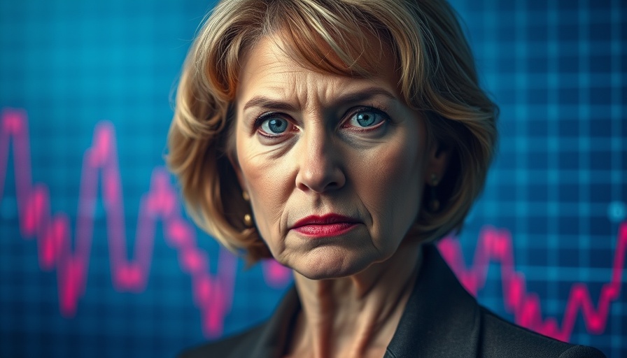 Political career risk concept with serious woman and abstract graph.