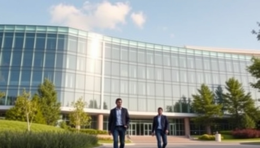 Modern academic building with glass facade, American academics seek exile.