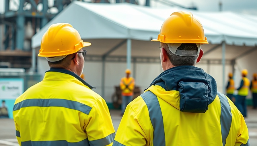 Northvolt workers in yellow jackets at an outdoor event.