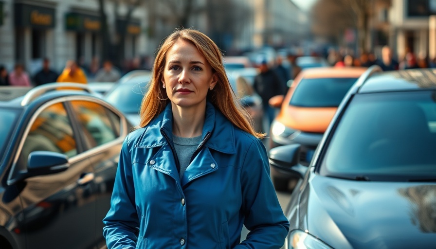 Thoughtful woman in blue jacket during public event for Marine Le Pen 2027 presidential bid.