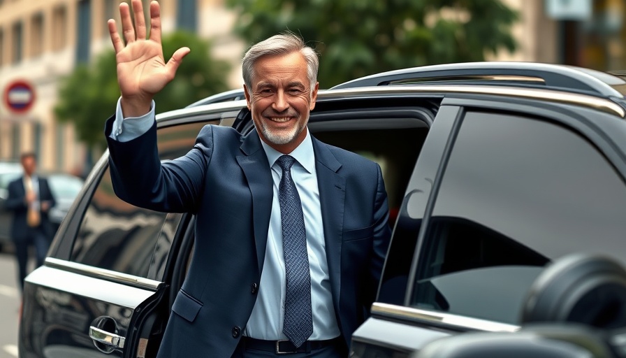 Middle-aged man in navy suit waves, linked to South Korea president impeachment.