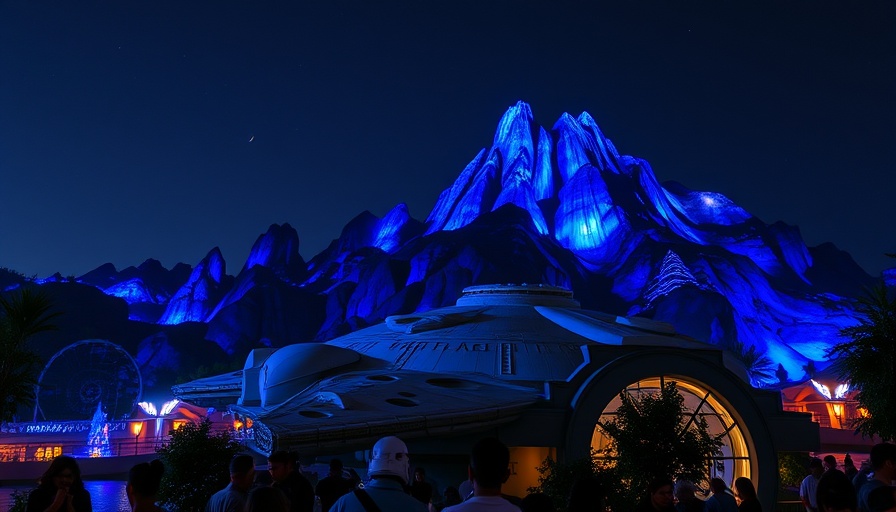 Disneyland's Star Wars show highlighted with blue projections.