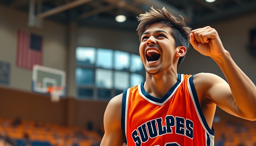 Local news: Basketball player celebrating on court.