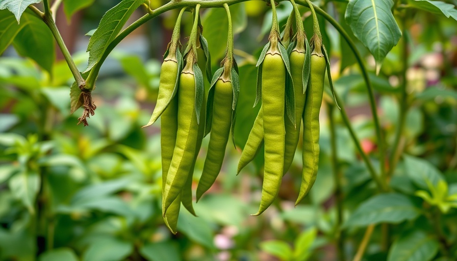 Vibrant green winged beans on vine in a lush garden.