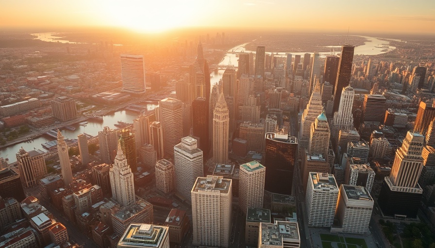 Aerial view of Ohio cityscape at sunset showcasing its skyline.