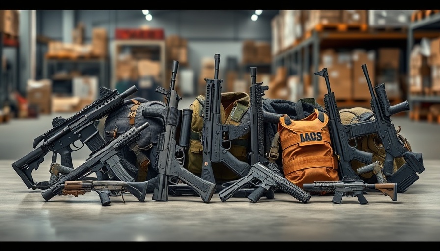 Collection of firearms and protective gear, highlighting local news today.
