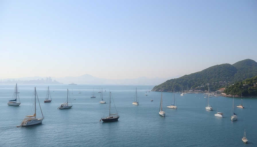 Scenic local bay with boats and city skyline in the background.