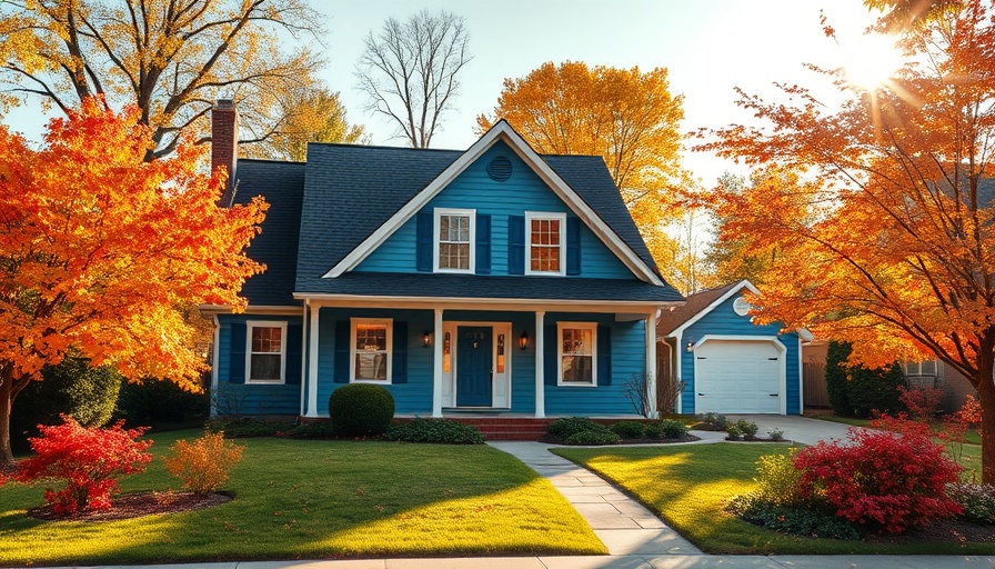Suburban house in autumn, ideal for foundation inspection before buying.