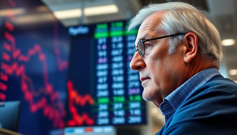 Elderly man examining stock market data, illustrating financial struggles.