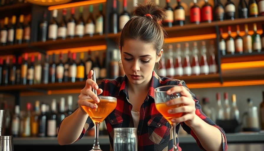 Erin Hines Marin dining scene bartender mixing drinks, modern bar.