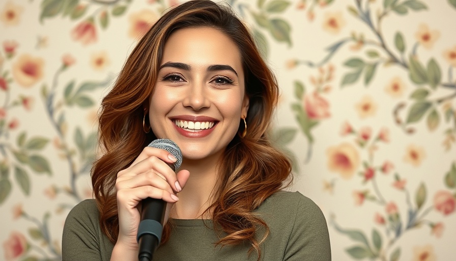 Confident woman holding microphone, discussing Meta AI research news.
