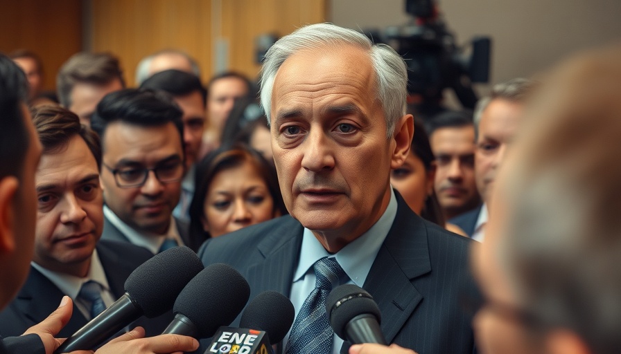 Business executive engaged in a press conference interview.