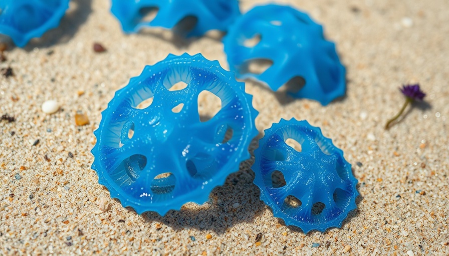 Blue sea creatures on sandy beach, local news near me.