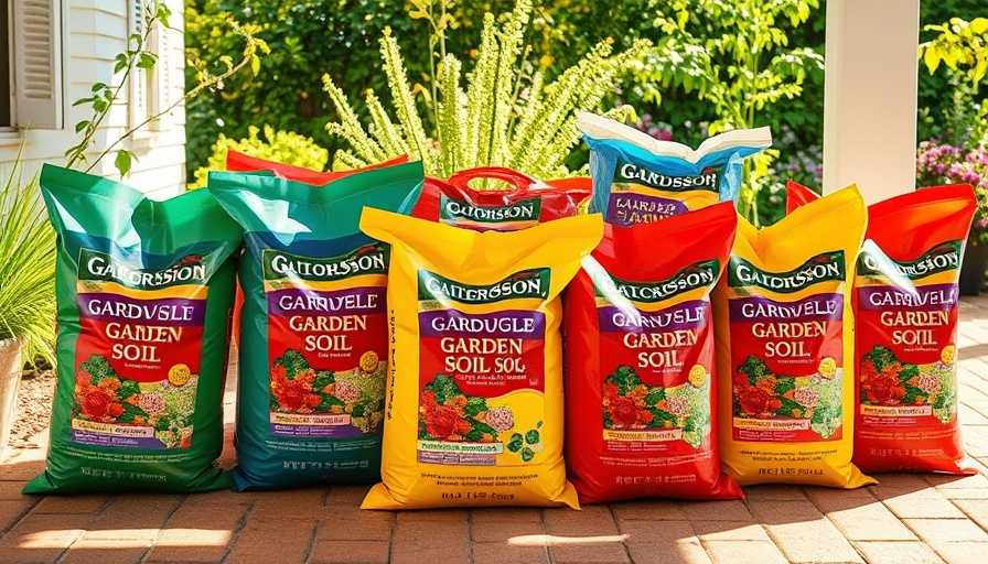 Garden ASMR relaxation setup with colorful soil bags on a patio.