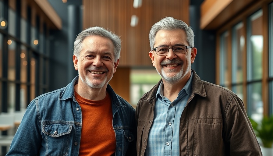 Smiling middle-aged men in office, Oatly oat-based milk market.