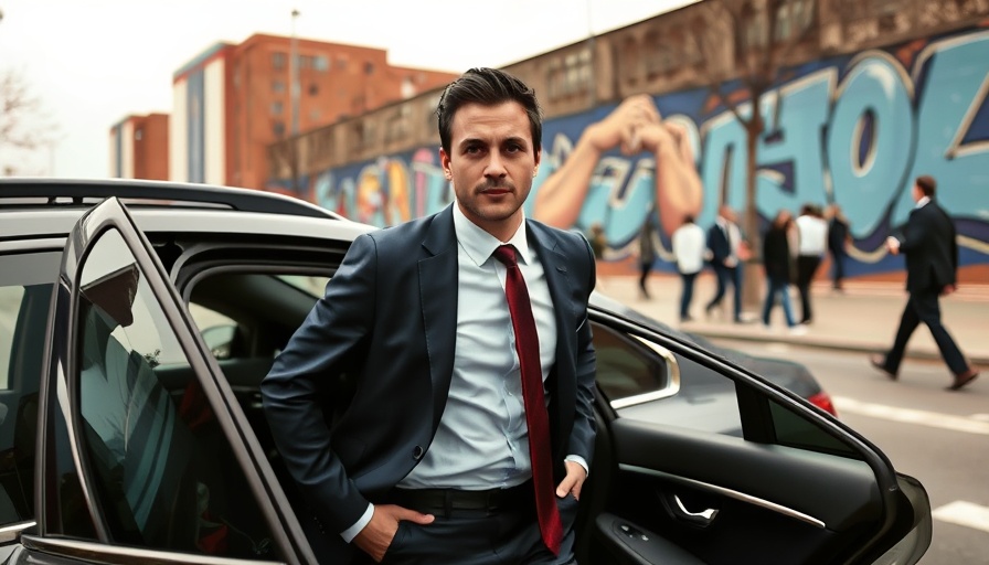 Formal person exiting car in urban mural setting, symbolizing diverse Australia universities research funding.