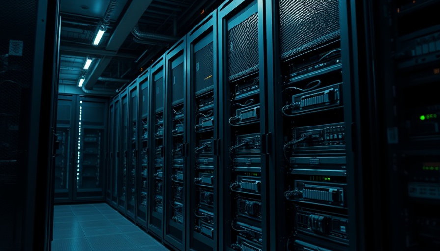 Advanced server racks in dimly lit room with intricate hardware.