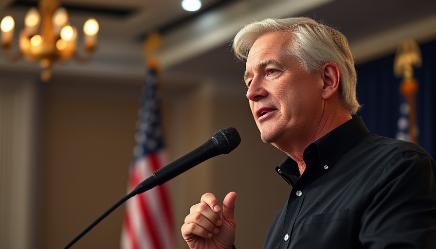 Wisconsin elections speaker at political event with flag backdrop.