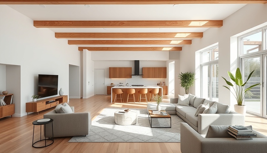 Staged modern living room with elegant decor, showcasing spaciousness.