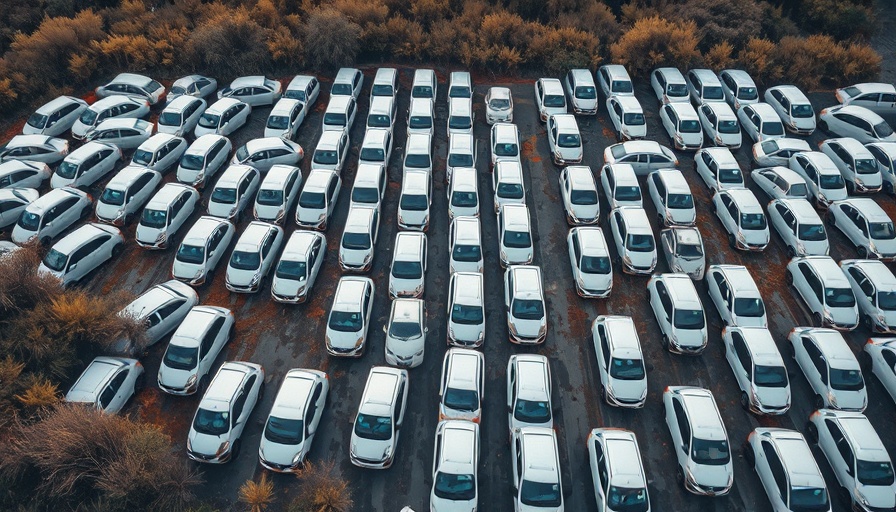 Aerial view of electric vehicles in a parking lot showcasing market trends.