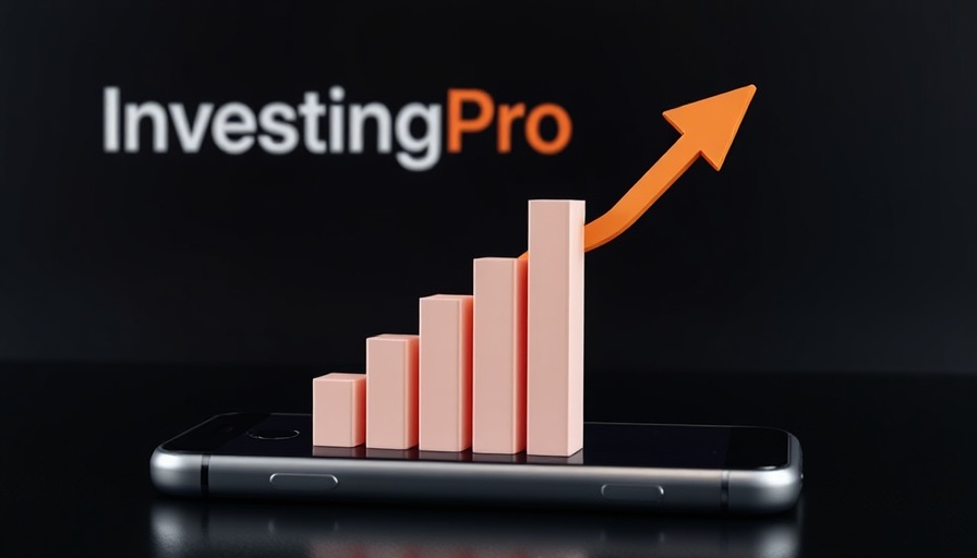 3D bar graph with upward trend on phone for stock market news.