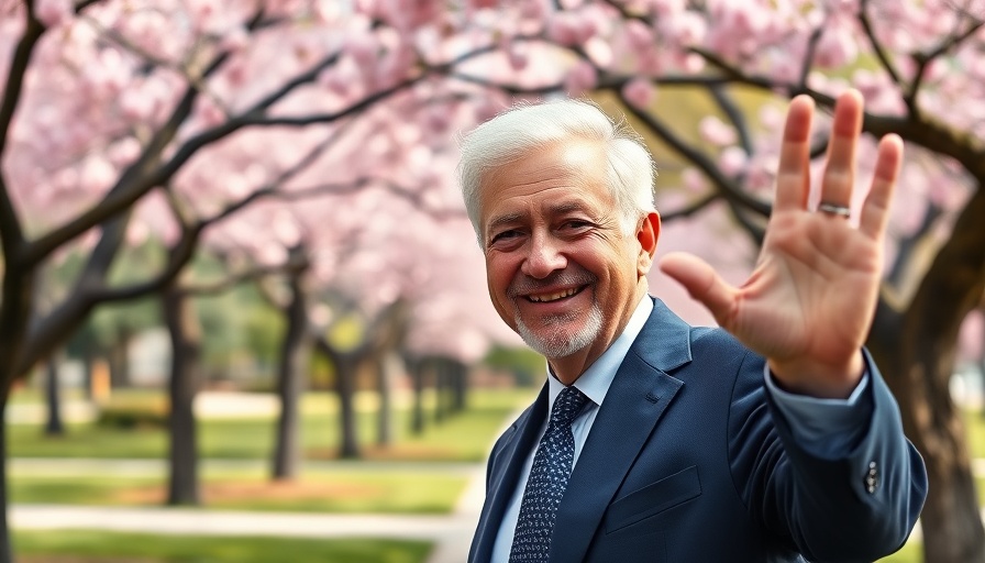 Man in navy suit waving outdoors - Truth Social stake sale